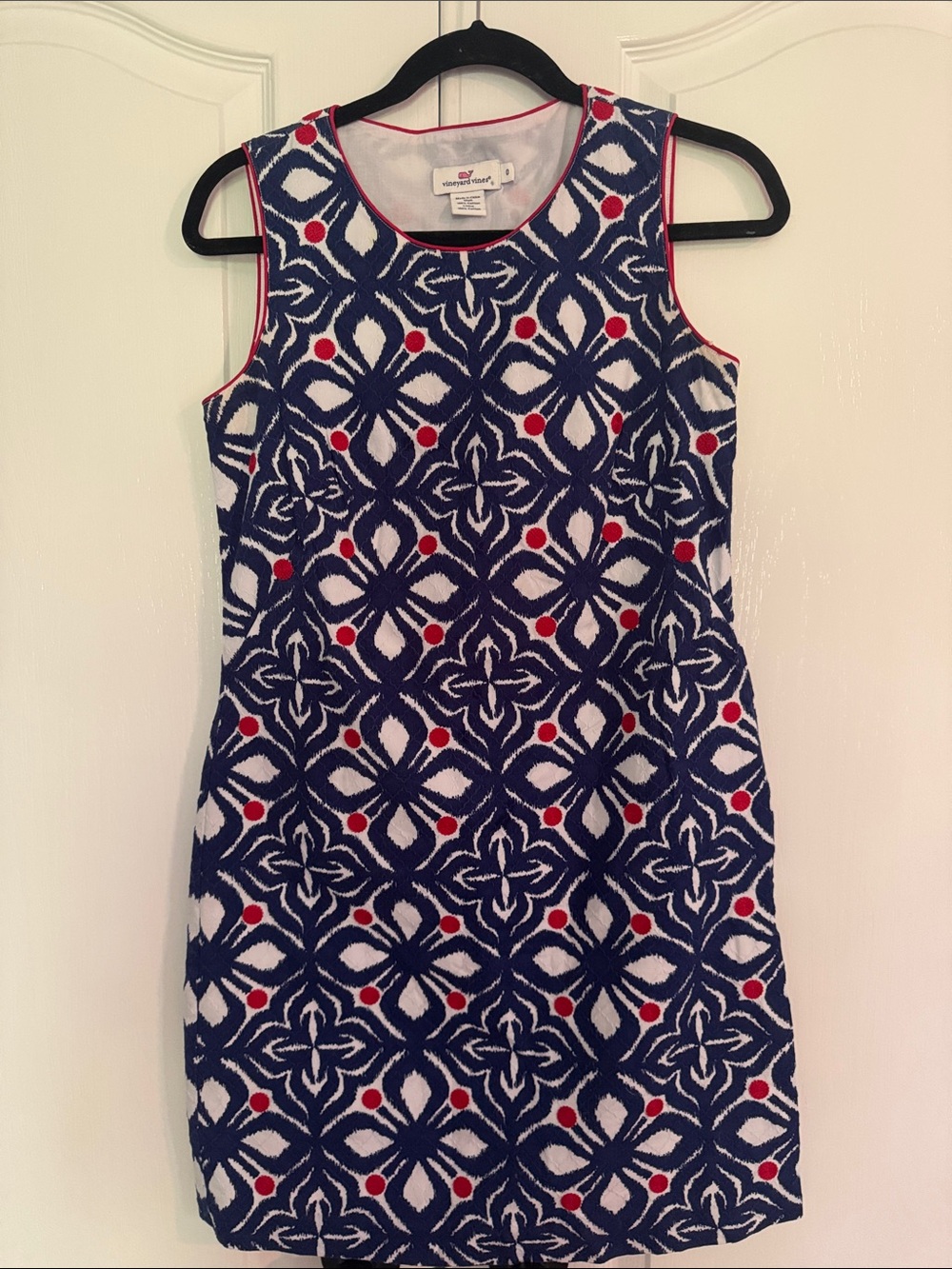 Vineyard Vines Navy & White Sleeveless Shift Dress with Red Accents Sz 0